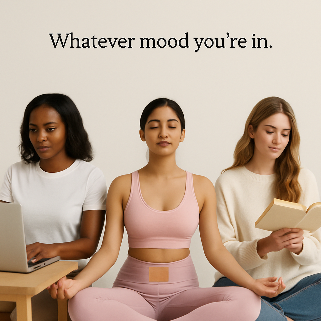 Three women of different moods and styles representing Happy Cramps natural period pain relief brand.