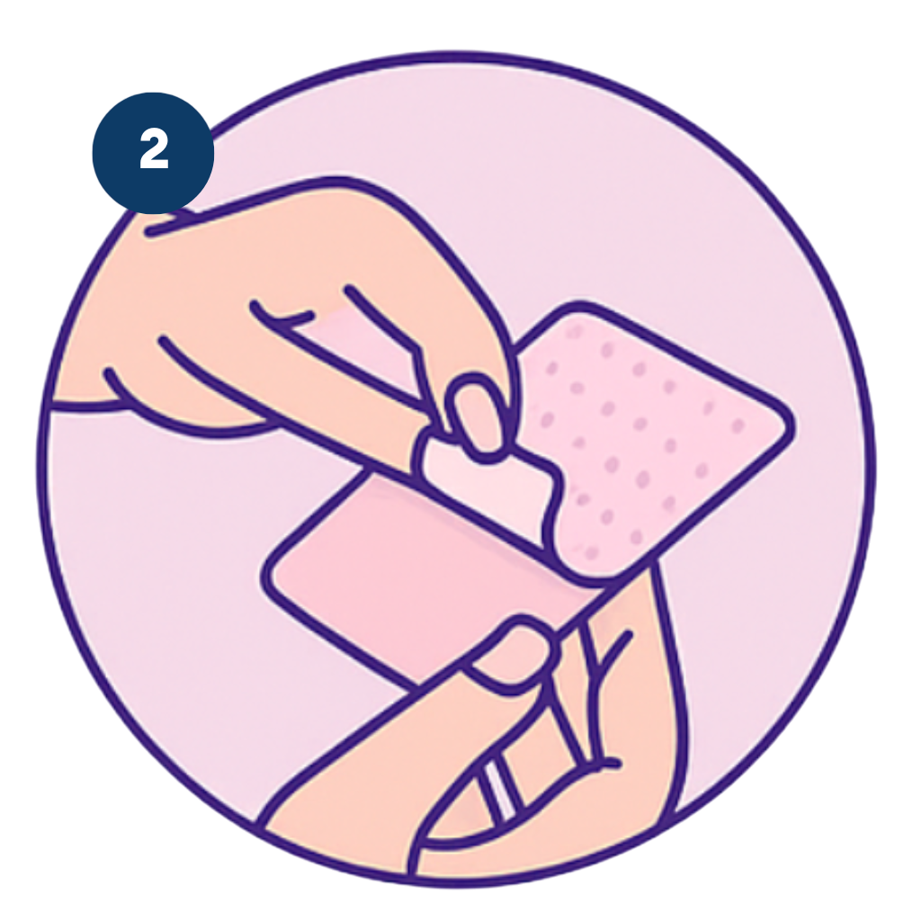 Peel liner from transdermal cramp relief patch