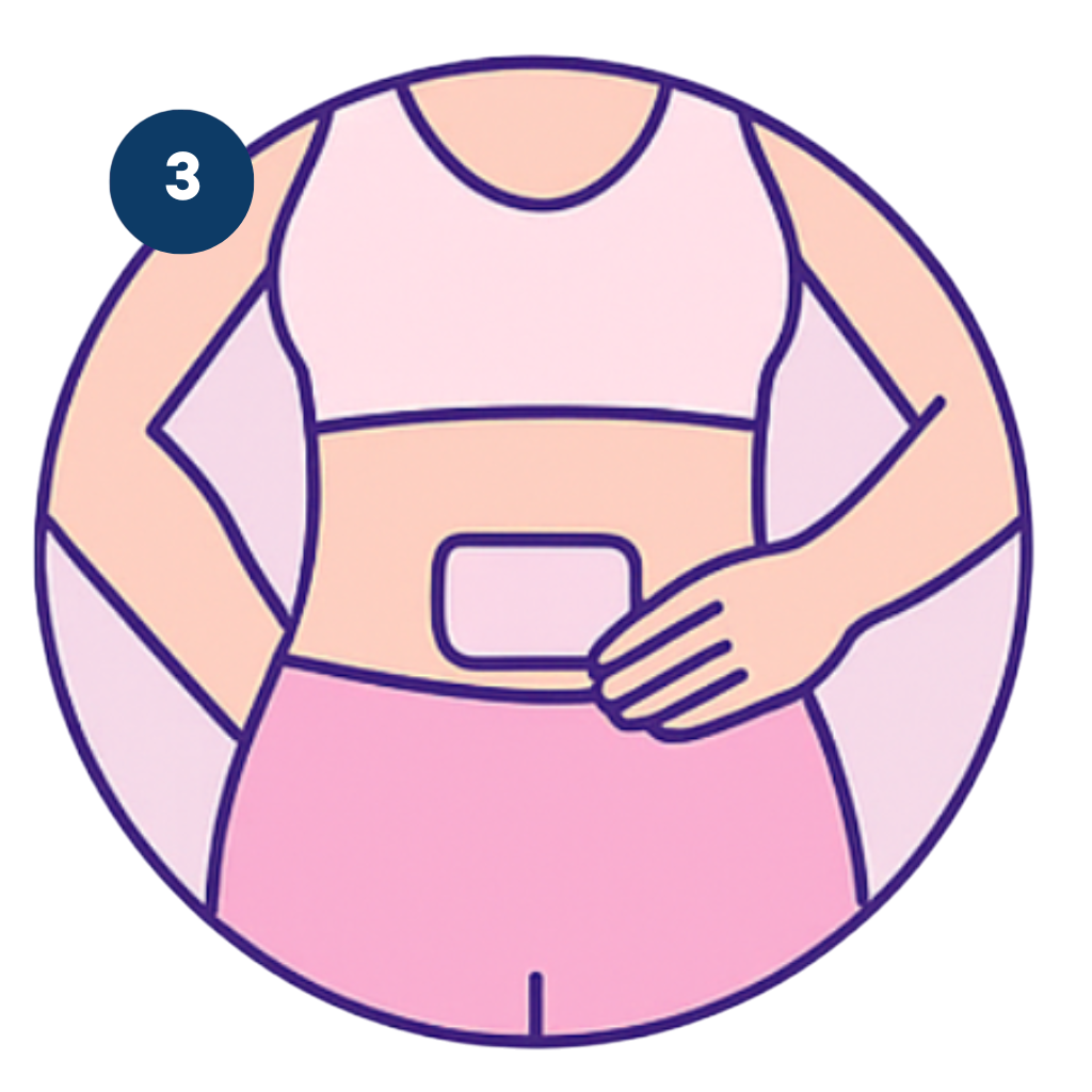 Place patch on lower abdomen for menstrual cramps relief